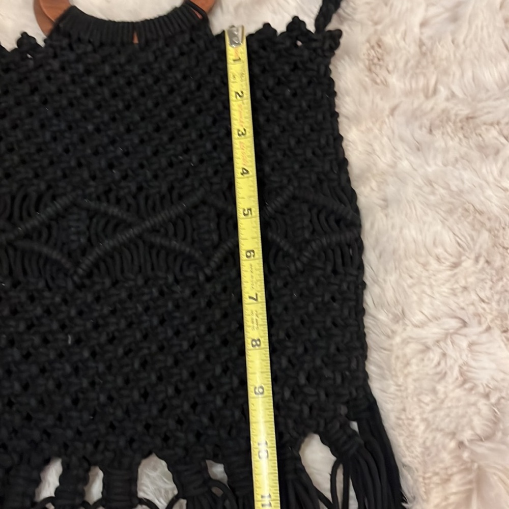 Danielle Nicole Black Macrame Boho Fringe Crochet… - image 7